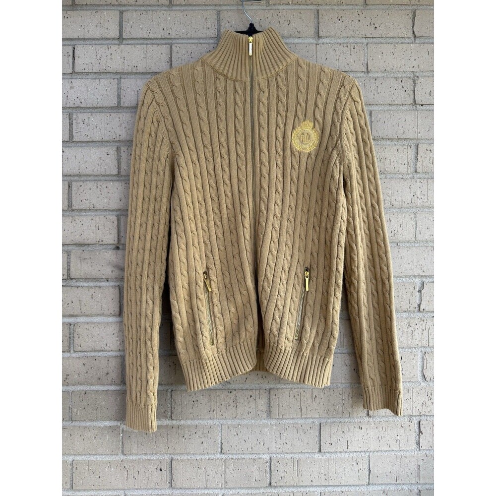 Lauren Ralph Lauren Women’s Cardigan Cable Knit Y2K Full Zip Mock Neck Jacket M